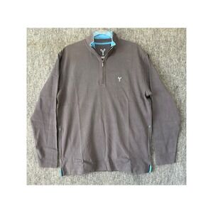 The Hamptons Mens Pima Cotton Quarter Zip Pullover Grey Turquoise Lobster Size M